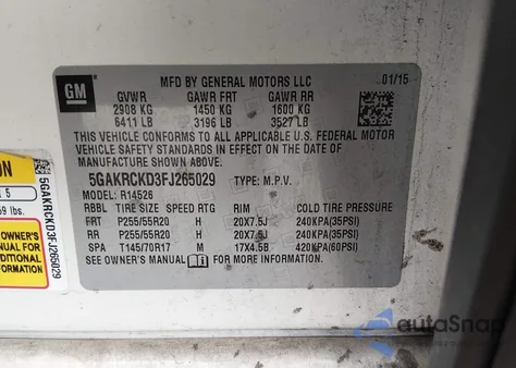 2015 Buick Enclave Premium из США, поврежденный, VIN 5GAKRCKD3FJ265029